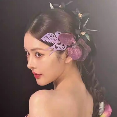 紫色剪纸发卡植绒国风新中式