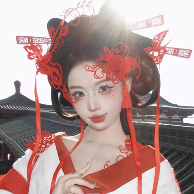 新中式剪纸头饰植绒发夹民族风