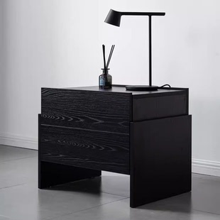 意式极简床头柜黑橡木卧室储物柜现代简约床边柜设计师创意收纳柜