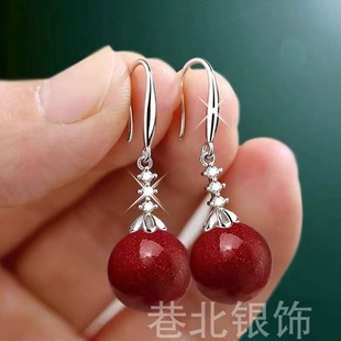 高级感精致耳环2024新款朱砂925纯银爆款圆脸显瘦大气上档次耳饰