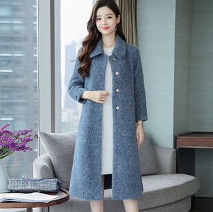 秋冬新款女装貂绒显瘦毛呢收腰外套大衣中长款风衣女裁剪纸样