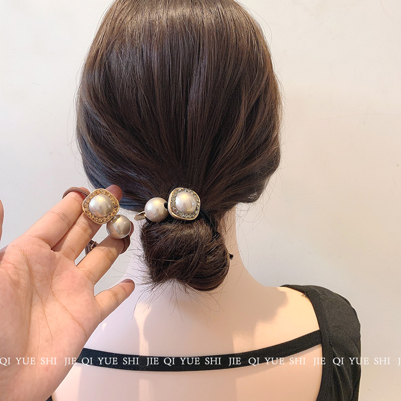 扎头发手工皮筋珍珠发绳水钻闪眼日韩发饰简约百搭头绳黑色发圈女