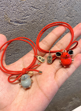 幸运招财鼠红色发圈绑头发的皮筋本命年皮套简约可爱蝴蝶结头绳女