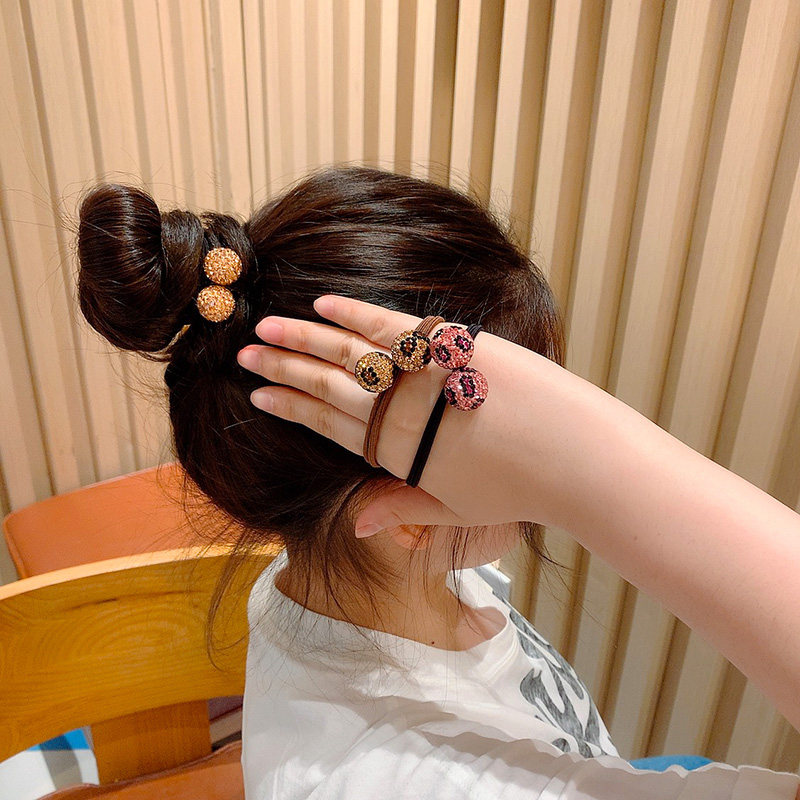 豹纹钻球皮筋女扎头韩国东大门网红成人发圈复古法式发绳简约头绳