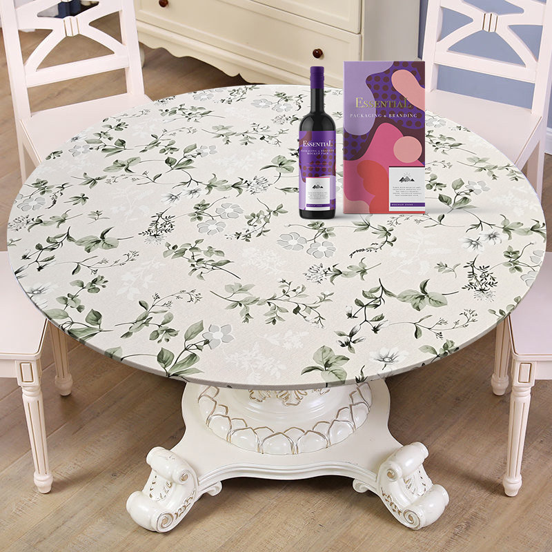 中式餐桌布圆形台布pvc防水防烫免洗圆桌套 塑料茶几垫全包圆桌布