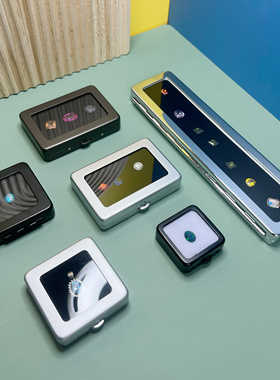 按扣港式超薄宝石盒哑银黑色金属盒彩宝盒裸石戒面盒带托盘包邮