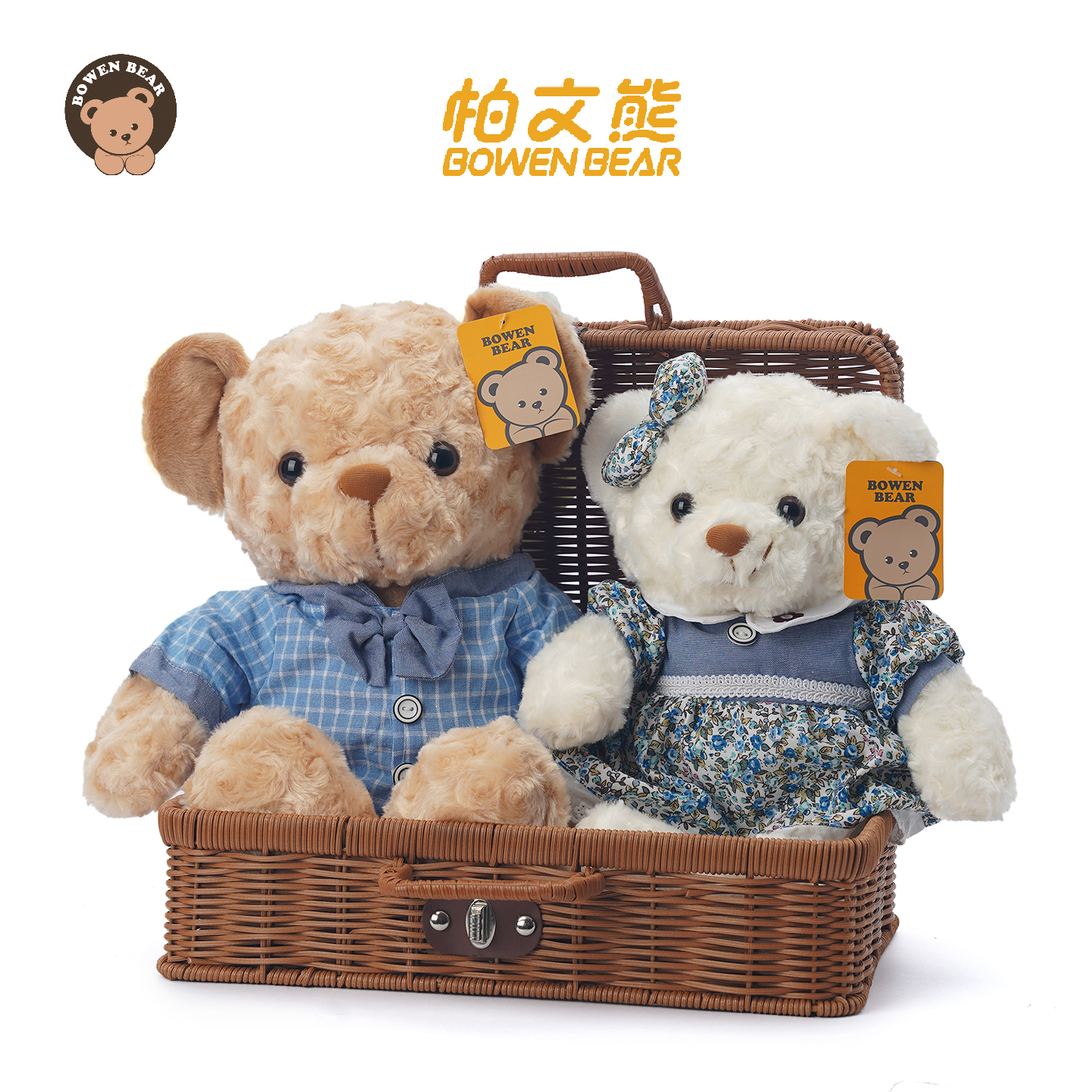 柏文熊田园情侣毛绒玩具泰迪熊公仔小熊玩偶裙装宝宝熊布娃娃礼物