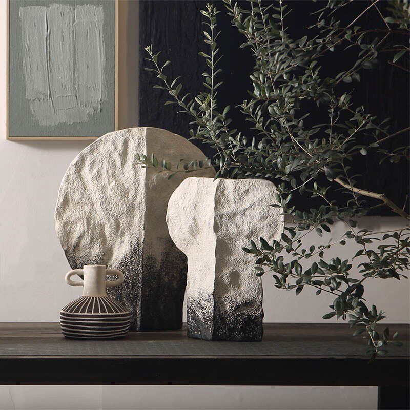 黑白色大号复古插花瓶日式中式简约侘寂风粗陶民宿创意禅意摆件