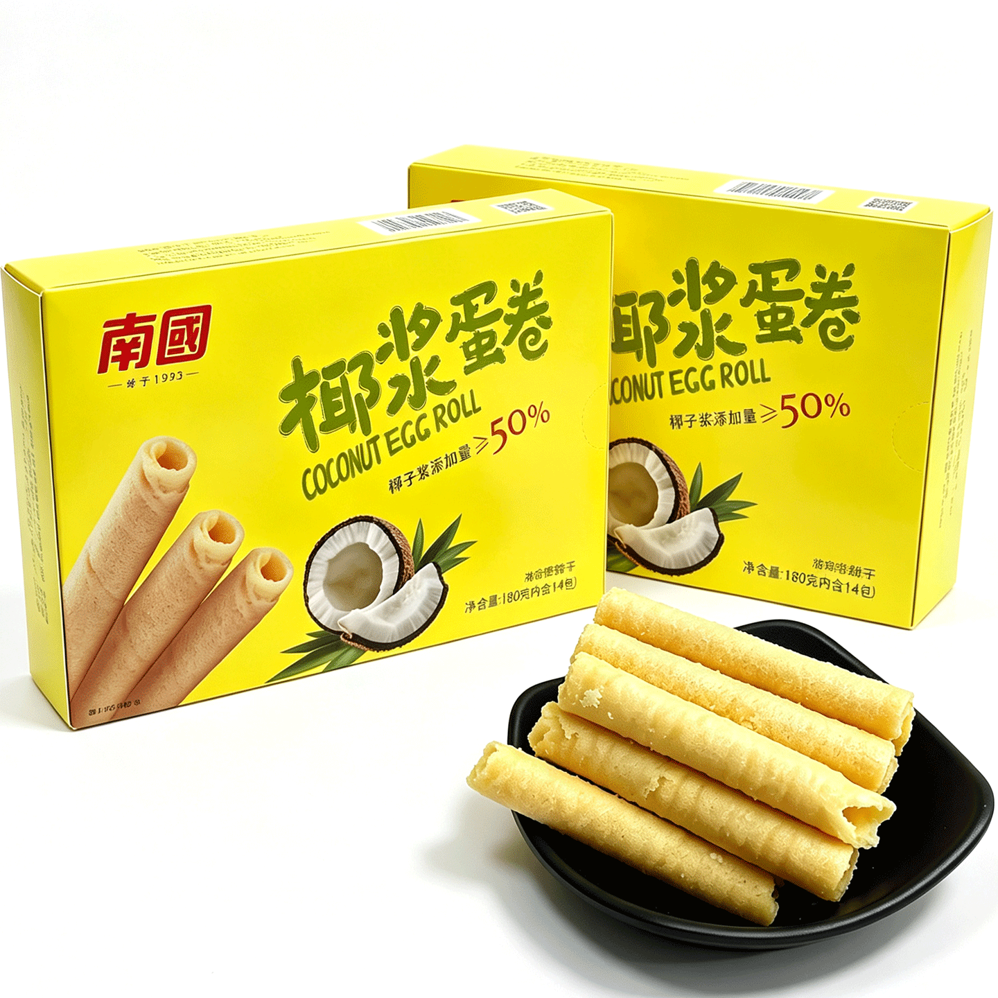 南国 椰浆蛋卷180gX2盒装海南特产椰浆注心酥皮蛋卷椰香饼