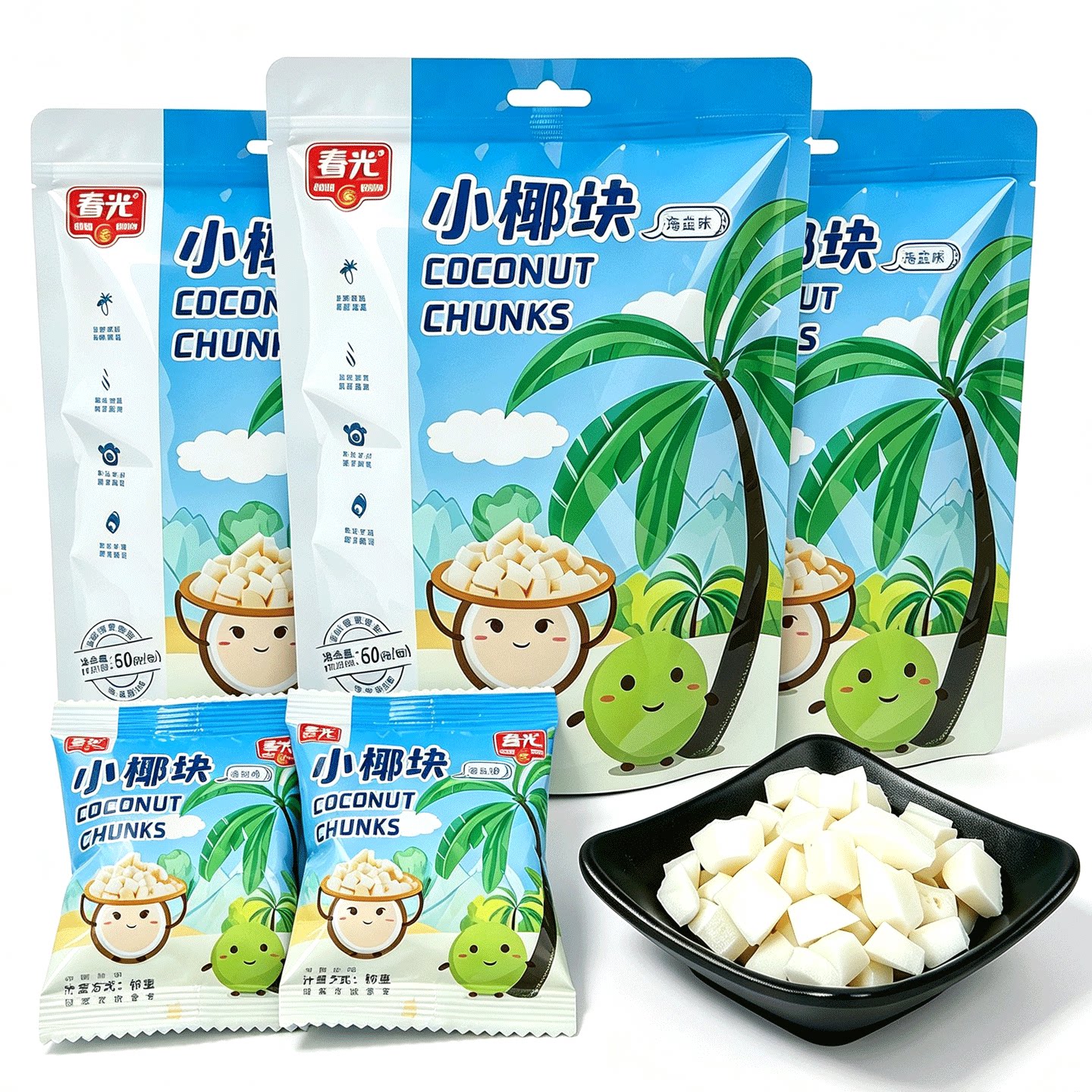 春光食品 小椰块60gX2袋海盐味独立小袋椰肉脆块海南特产
