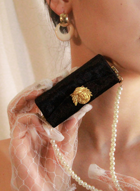 021-2黑色珍珠链条口红包便携口红盒送女孩礼物精致时尚复古风格