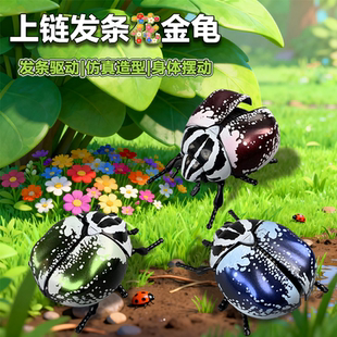 发条昆虫儿童爬行知了玩具模型蝉仿真花金龟子上链条甲虫七星瓢虫
