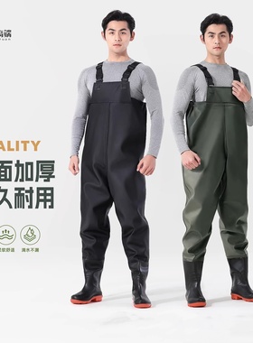 日本下水裤连体全身加厚雨裤防水下半身水鞋涉水库抓鱼钓鱼服男款