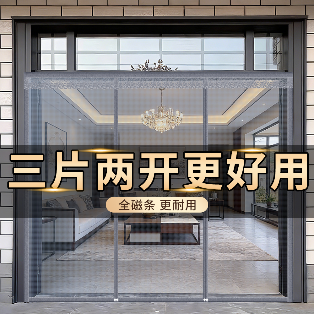 2026新款家用大门防蚊虫门帘全磁条强磁吸三片两开农村自建房专用