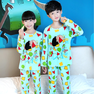 秋冬季儿童宝纯棉睡衣春秋季长袖款男孩女卡通蜡笔小新套装中大