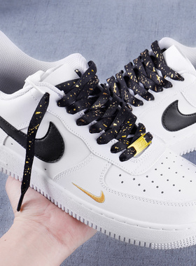 野象鞋带适用耐克nike空军一号AF1男女白黑色烫金腰果花泼墨鞋绳