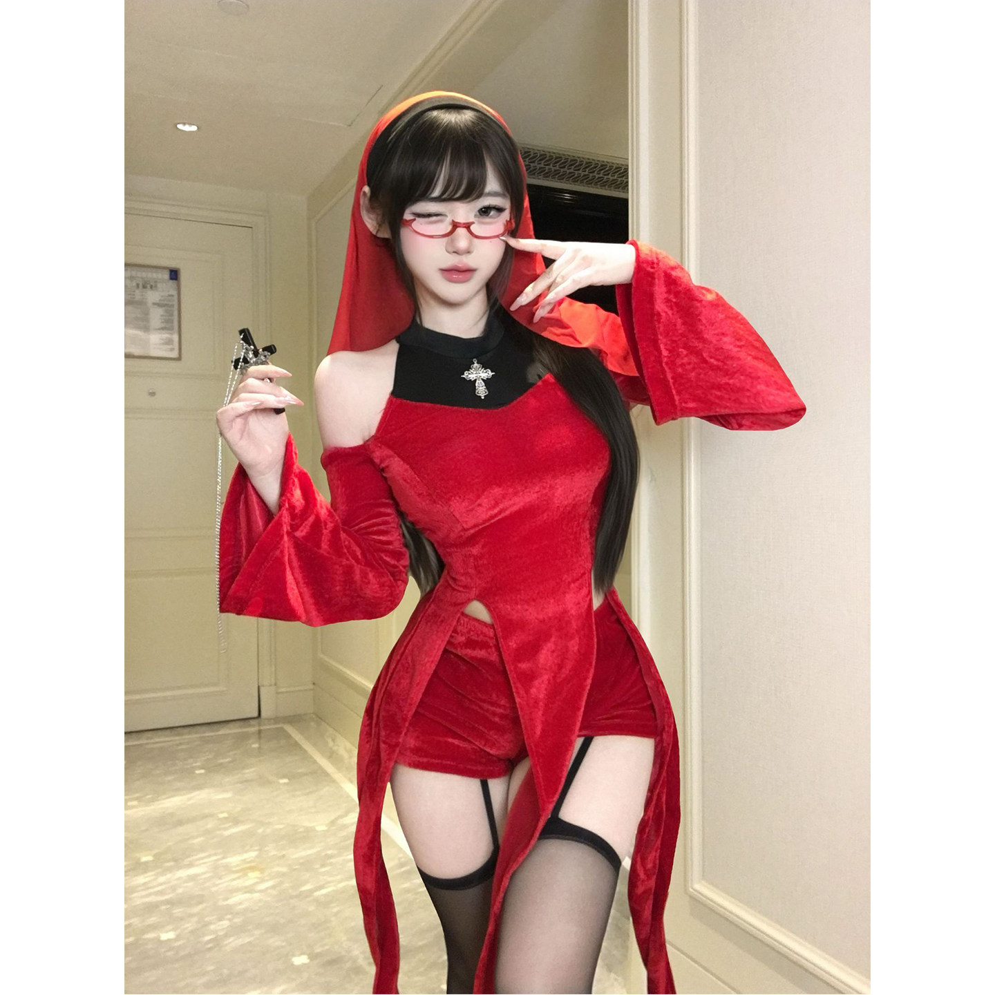 暗夜圣歌*万圣节暗黑御姐纯欲二次元修女制服cos氛围漫展角色扮演