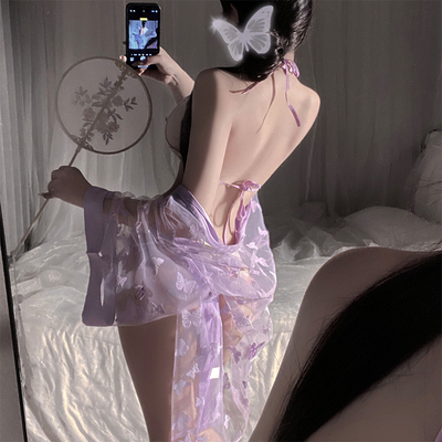 紫色性感和服套装古风薄纱睡衣女
