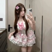 你脸好红 少女手作粉色系提花吊带上衣洛丽塔蛋糕裙辣妹连衣裙女