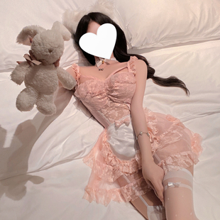 风lolita蕾丝清纯仙女连衣裙纯欲粉色女仆制服套装 甜心少女 法式