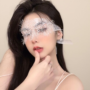 禁欲系睫毛情调眼罩蕾丝网红性感朦胧面纱纯欲蒙眼猫女氛围感丝带