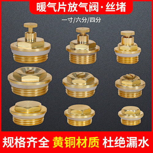 全铜暖气片排气阀堵头跑风4分6分