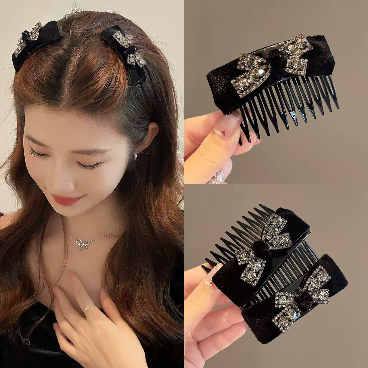 无痕发夹女蝴蝶结发梳前额刘海夹碎发插梳后脑勺梳子侧边发卡头饰