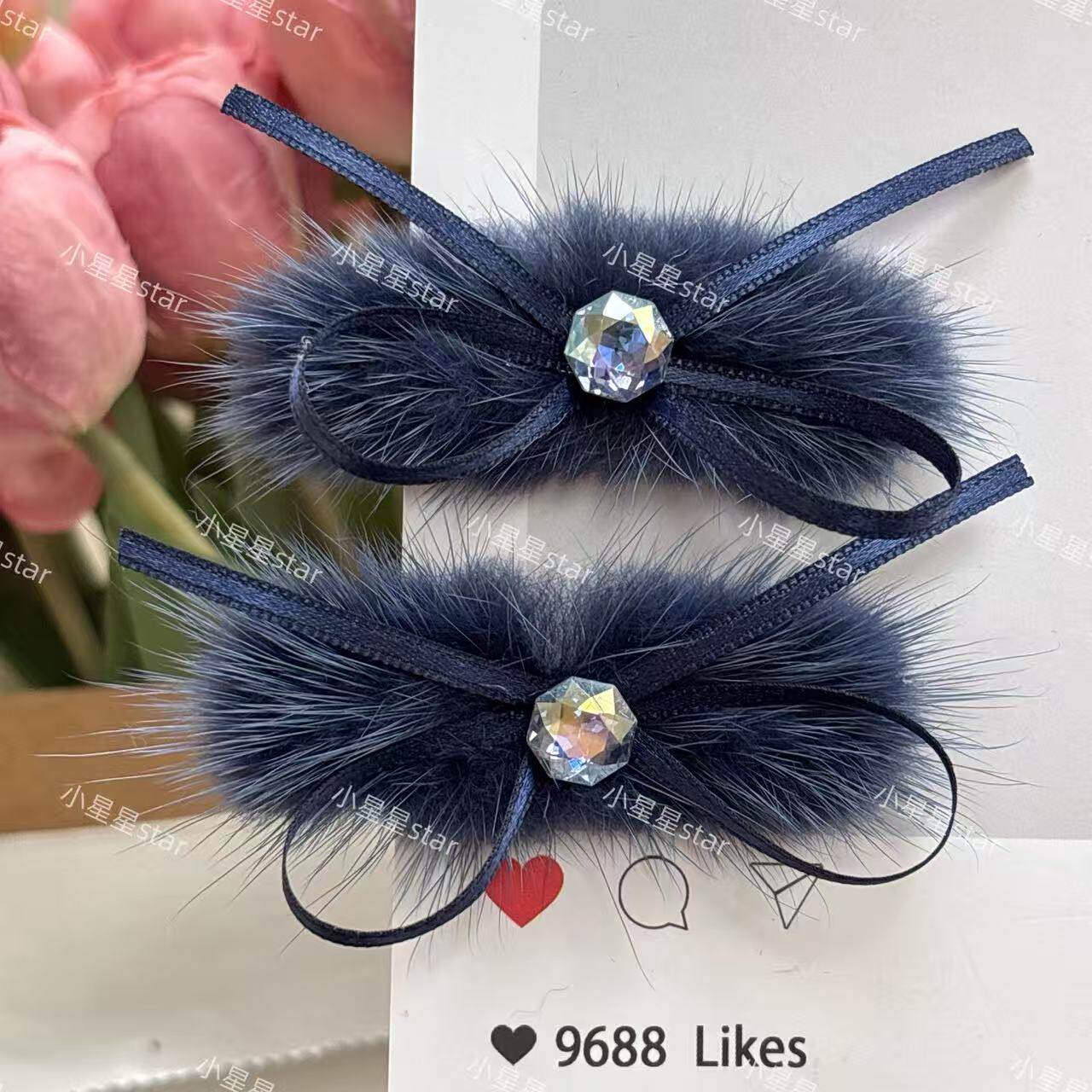 水貂毛甜美丝绒蝴蝶结BB夹侧边刘海发卡