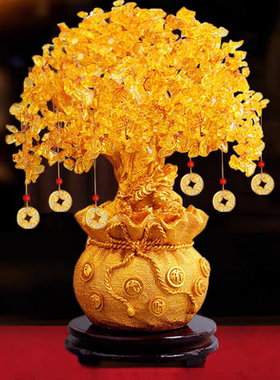 招财树家居创意客厅电视柜黄水晶