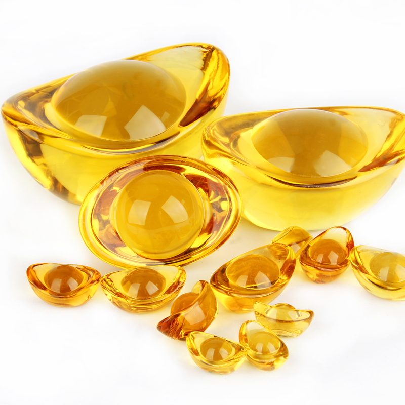 特价黄水晶元宝摆件大小金元宝装饰摆件开业礼品家居饰品