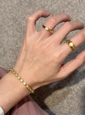 新款v金材质熔岩戒指金色太阳花镶圆锆石宽版开口小众精致指环