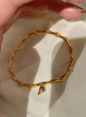 v金材质不掉色古法国风竹节手链2024新款黄金色时尚奢品手饰