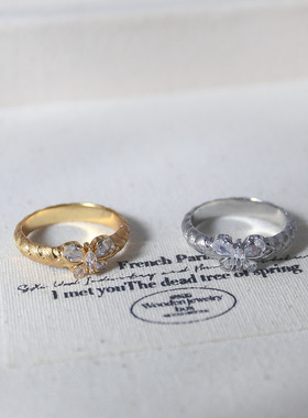 镶嵌锆石2024新款爆款浪漫元素食指戒开口调节麦穗蝴蝶拉丝戒指女