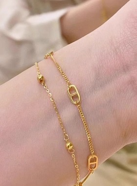 2024新款女ins手饰送时尚百搭叠戴轻奢甜美饰品猪鼻子双层手链女