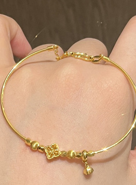 高品质v金材质不掉色好运莲莲手镯黄金色光面时尚百搭轻奢手环