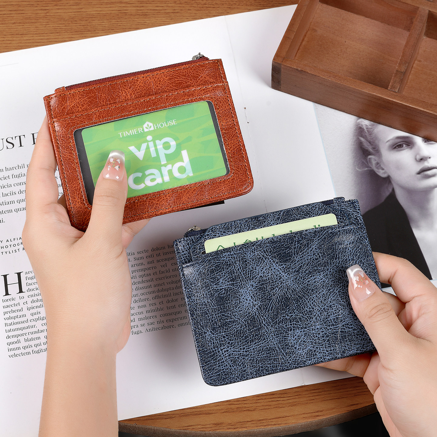 新款复古卡包男薄款小巧多卡位卡套拉链多功能学生证件硬币零钱包