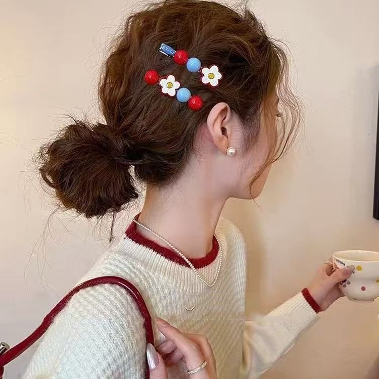 韩式少女心花朵发夹女2025新款甜美前额侧边发卡一字夹刘海夹发饰