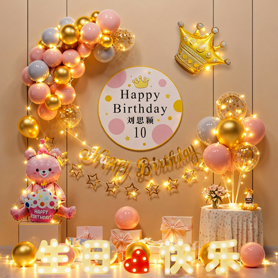 女孩生日气球海报装饰场景布置