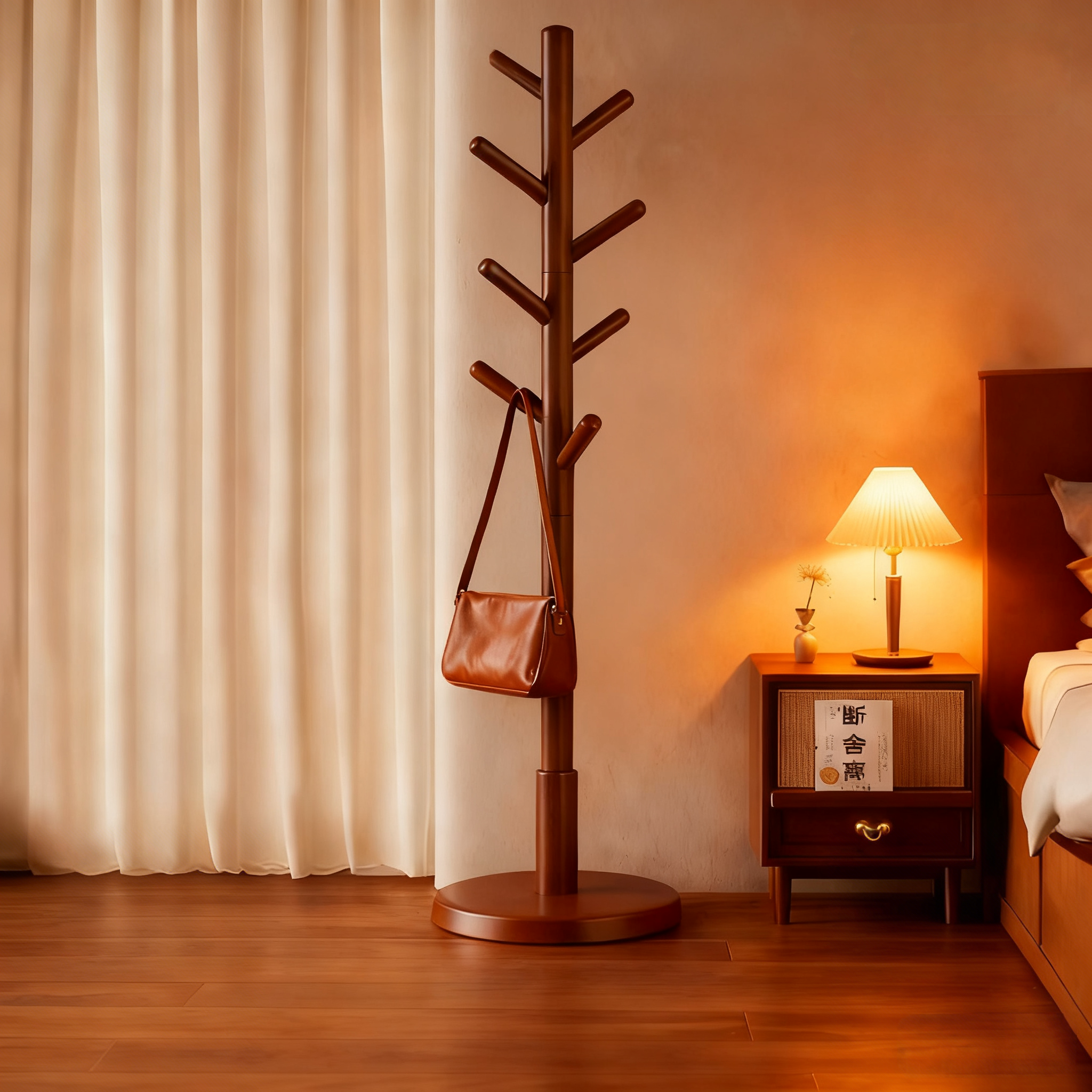 【加粗榉木】实木衣帽架落地家用