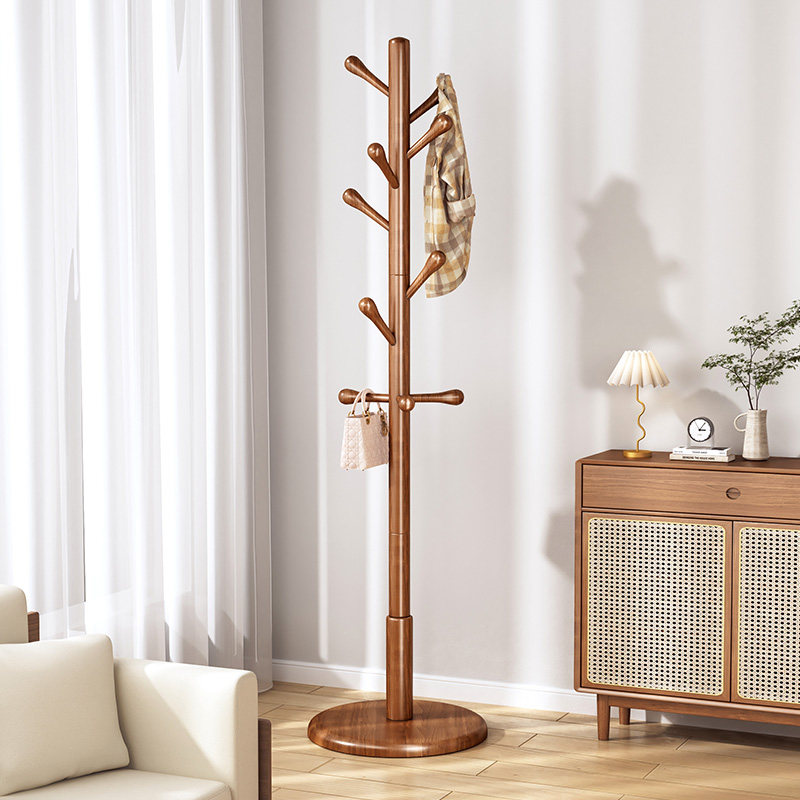 实木衣帽架落地卧室挂衣架家用立式衣服挂衣杆室内简易收纳挂包架