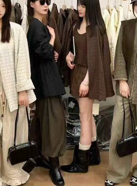 松弛感条纹短外套女宽松圆领开衫日常百搭氛围感初秋外套薄款棉衣