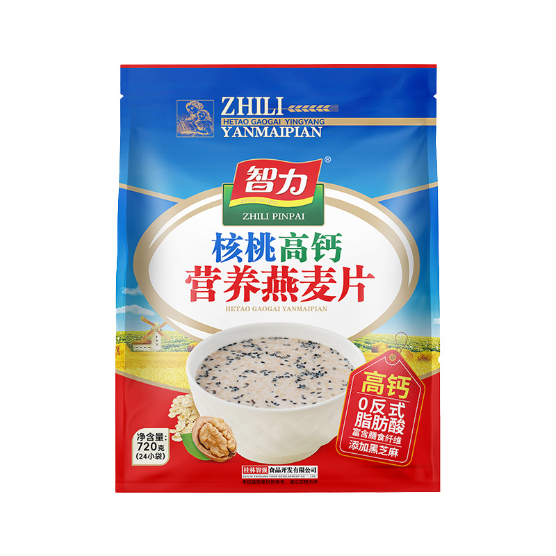 智力 核桃高钙营养燕麦片720g包装即食速溶免煮营养早餐代餐粉