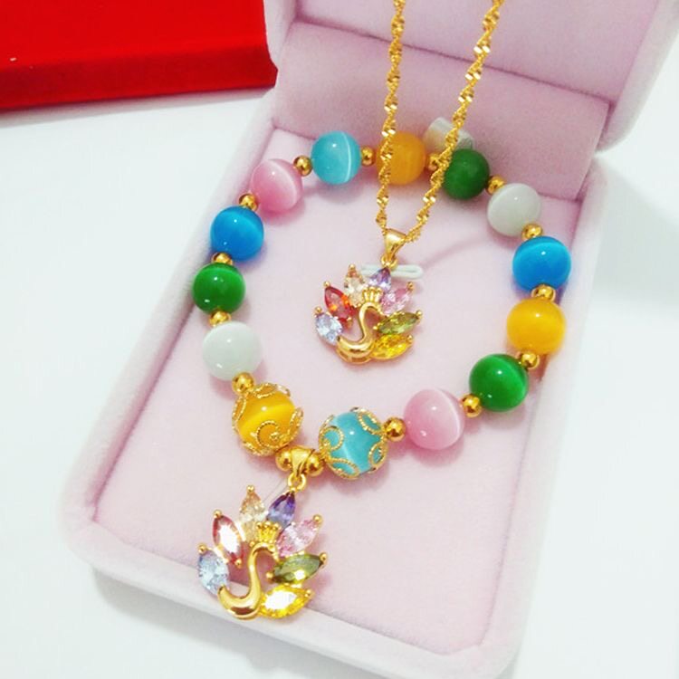 越南沙金时尚气质孔雀两件套套装女戒指项链手链镀金饰品久不掉色