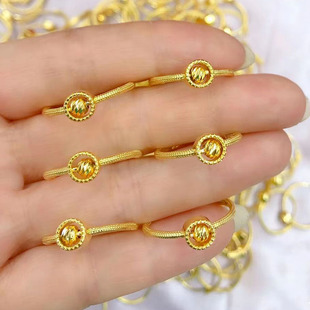 时来运转沙金戒指女小金珠戒子猫眼珠情侣食指戒寓意转运饰品礼物