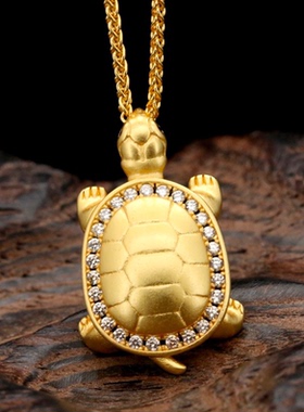 小金龟项链招财纳福古法越南沙金瑞兽玄武吊坠乌龟壳镶钻开口指环