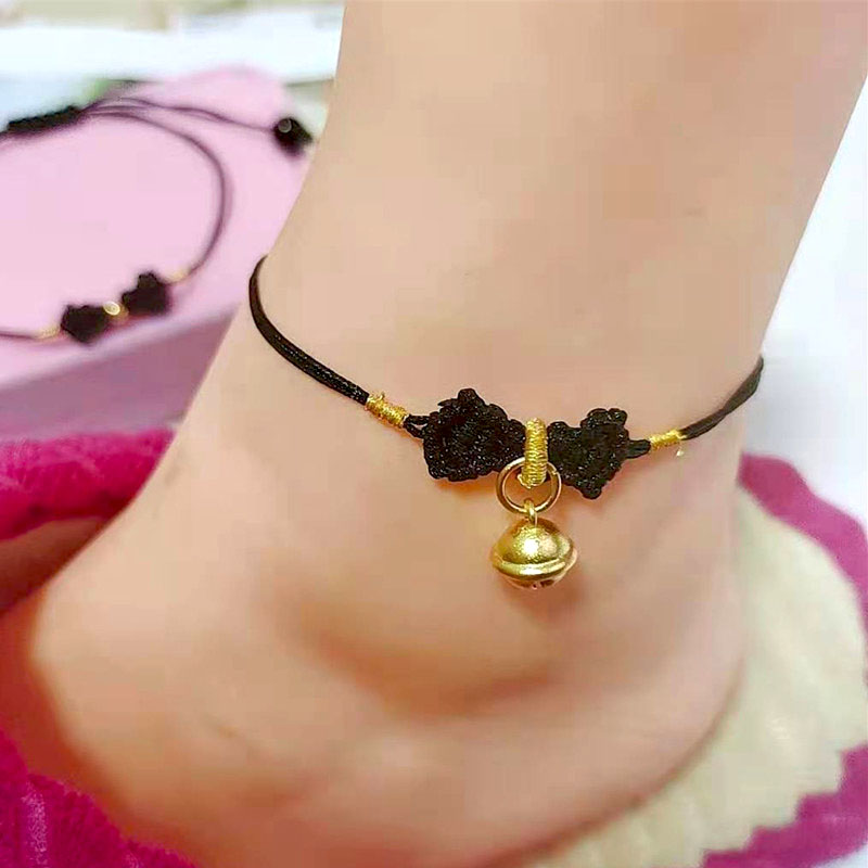 在逃公主脚链女白雪公主同款镀黄金色铃铛手绳编织蝴蝶结礼物手链