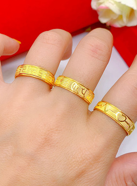 时尚24k结婚男女3d硬金单身戒指