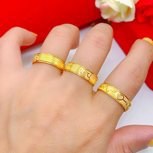 时尚镀24K结婚戒指男女黄金色仿3D硬金情侣越南沙金对戒单身尾戒
