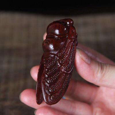 小叶紫檀一鸣惊人手把件文玩红木把玩手件汽车摆件知了钥匙扣挂件