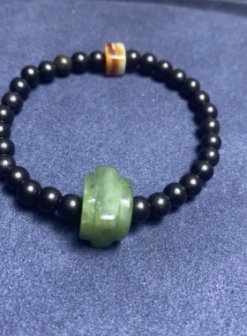 天然岫玉手链男女款玉石手串搭配木珠手串